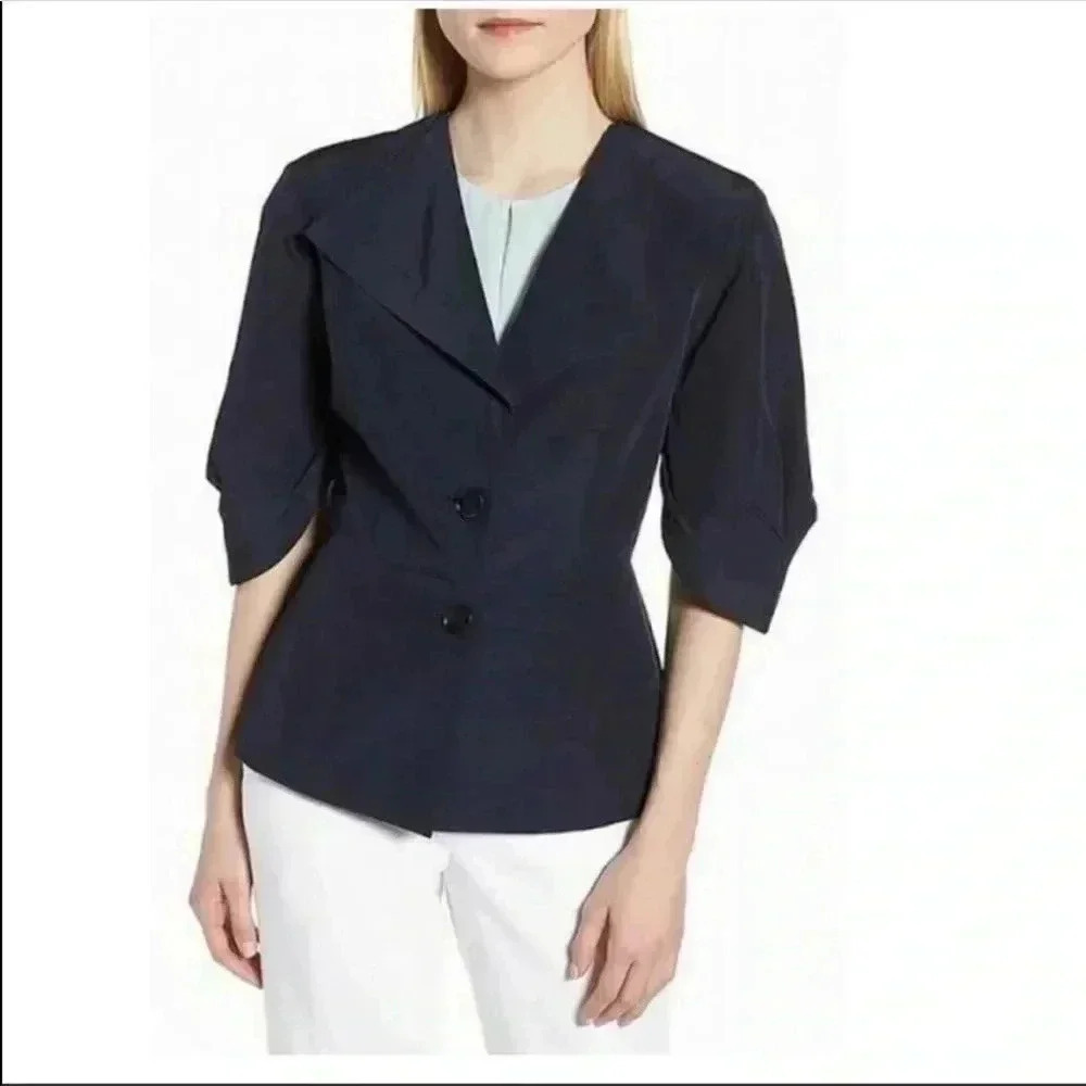 $399 Lewit Pleat Sleeve Blazer Navy Sz M
